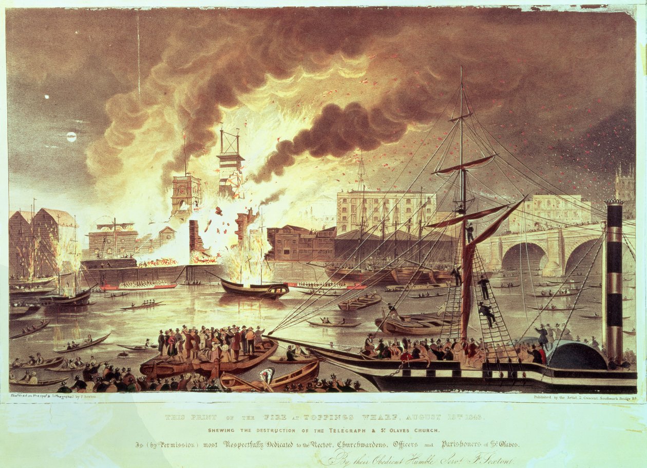 Toppings Wharf Fire, 1843 autorstwa F. Sexton