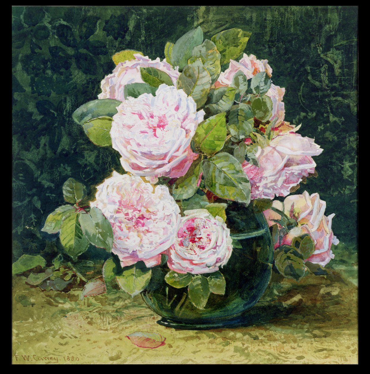 Róże w zielonej misce, 1880 (wc na papierze) autorstwa Fanny W. Currey
