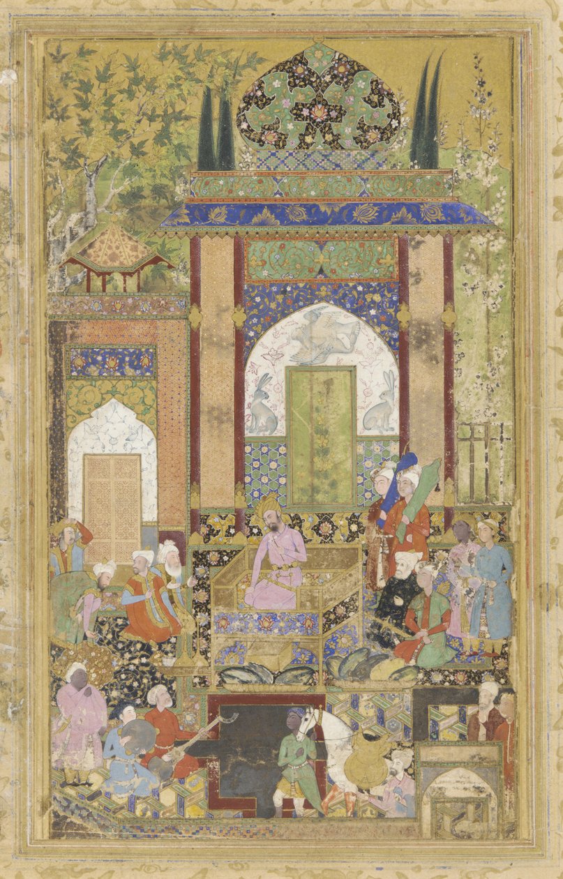 Babur otrzymuje dworzanina, 1580-85 autorstwa Farrukh Beg