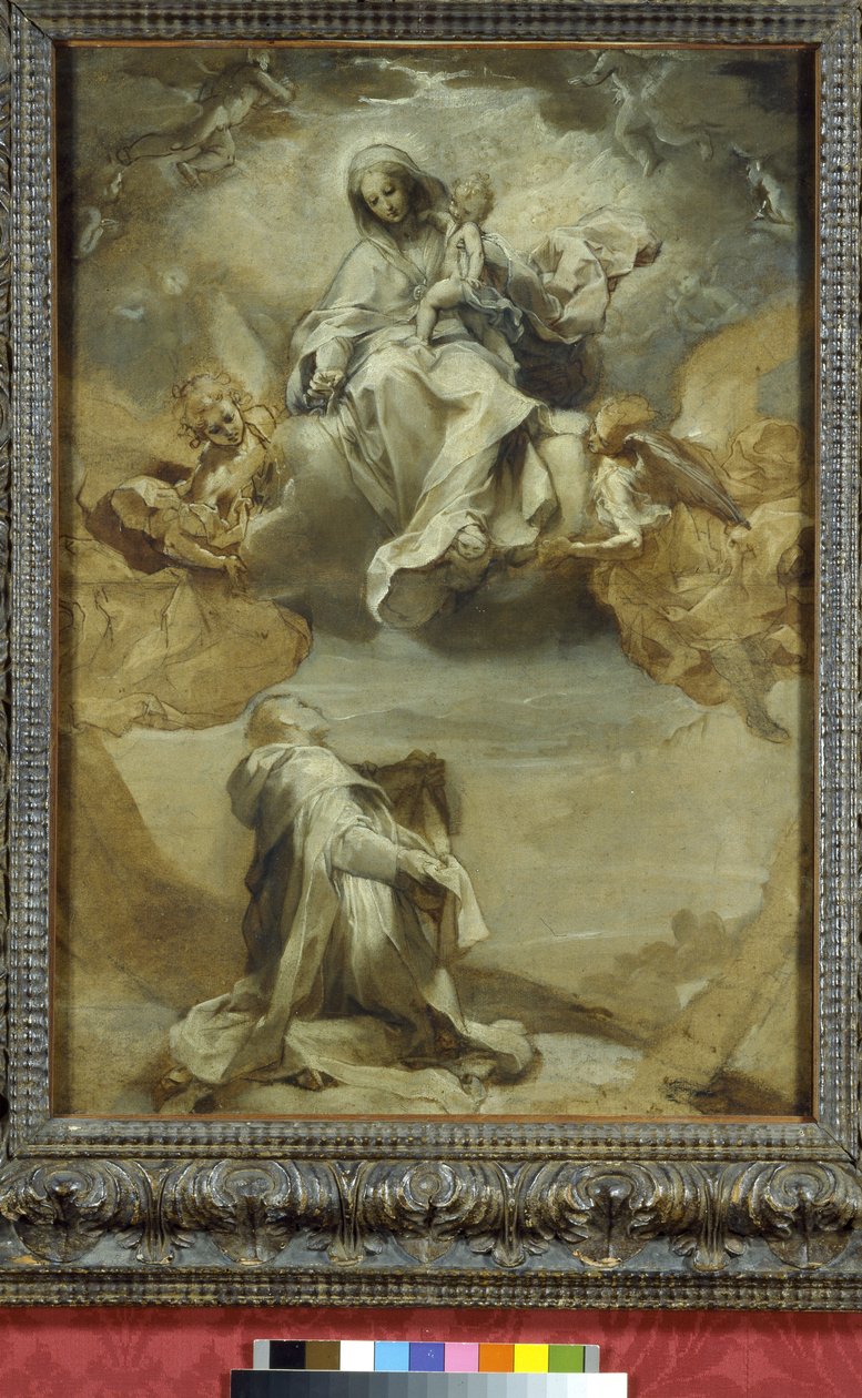 Dominik odbierający różaniec, XVI w. (technika mieszana na papierze) autorstwa Federico Barocci