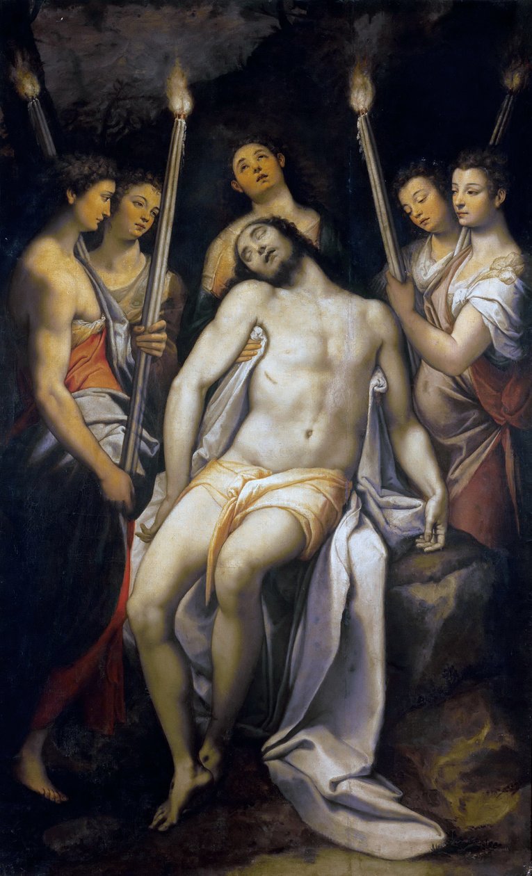 Martwy Chrystus wspierany przez aniołów, 1566-1568. autorstwa Federico Zuccari
