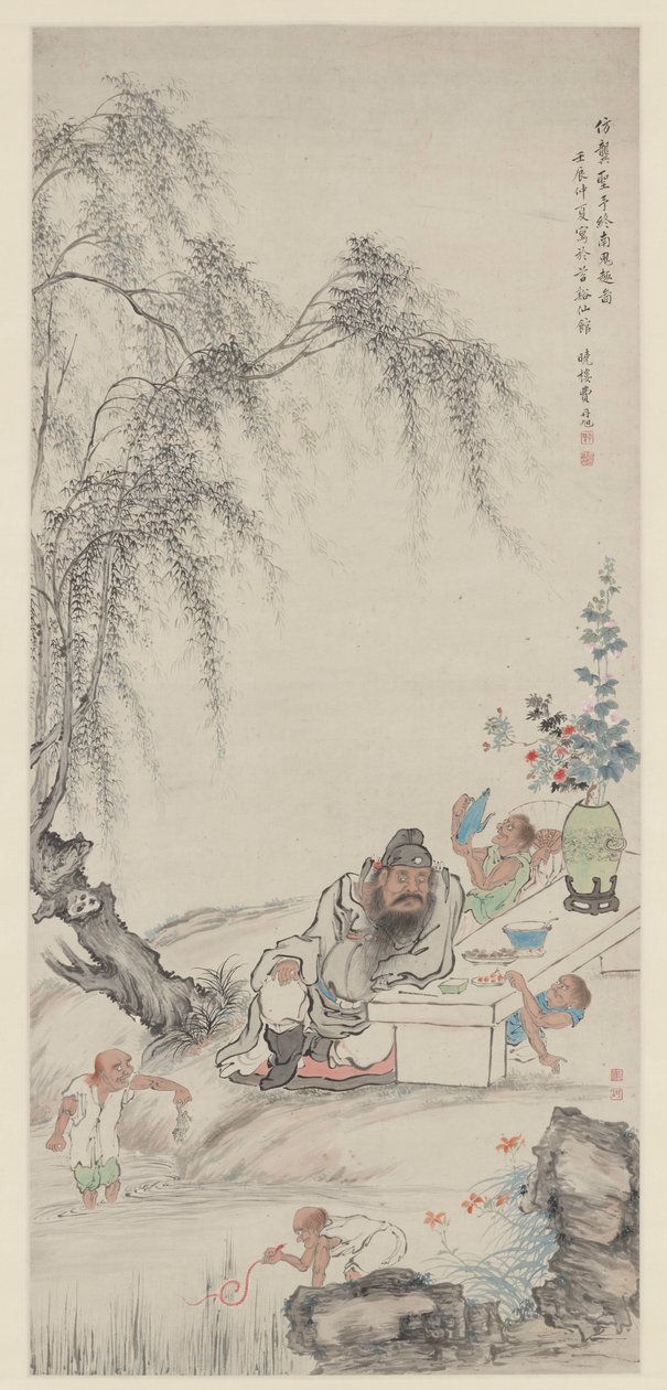 Zhong Kui i jego asystenci pod wierzbami autorstwa Fei Danxu