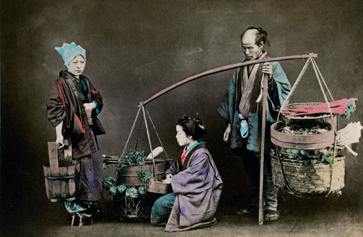 Handlarz warzyw, Japonia, 1882 autorstwa Felice Beato