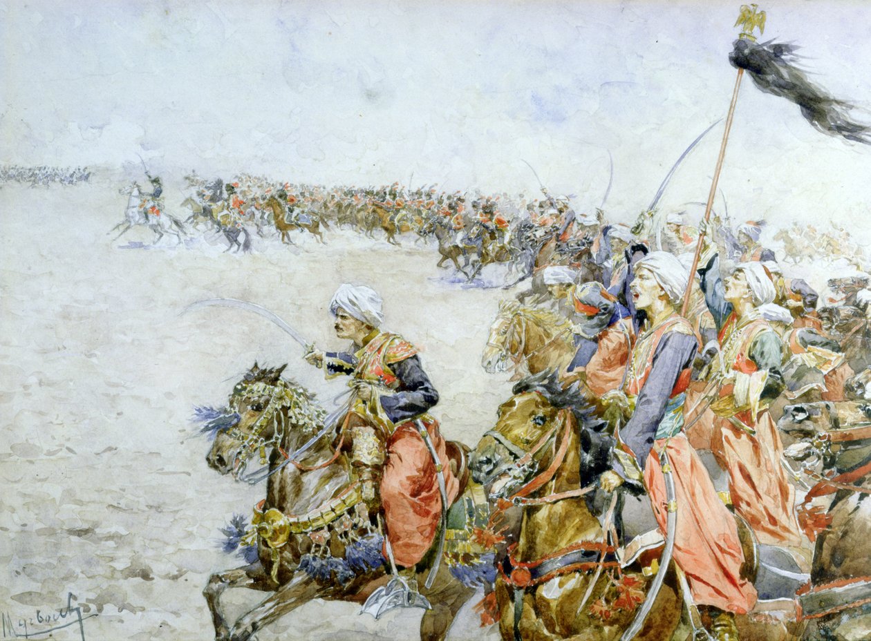 Szarża Mameluków w bitwie pod Austerlitz, 2 grudnia 1805 r. autorstwa Felicien baron de Myrbach Rheinfeld