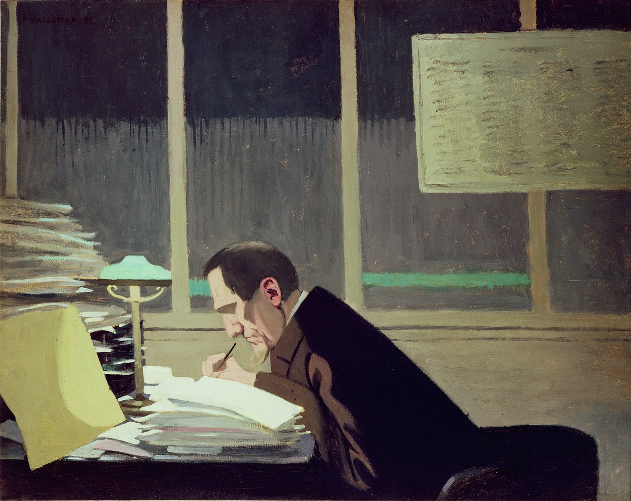 Felix Feneon (1861-1944) w "La Revue Blanche", 1896 (olej na karcie) autorstwa Felix Edouard Vallotton
