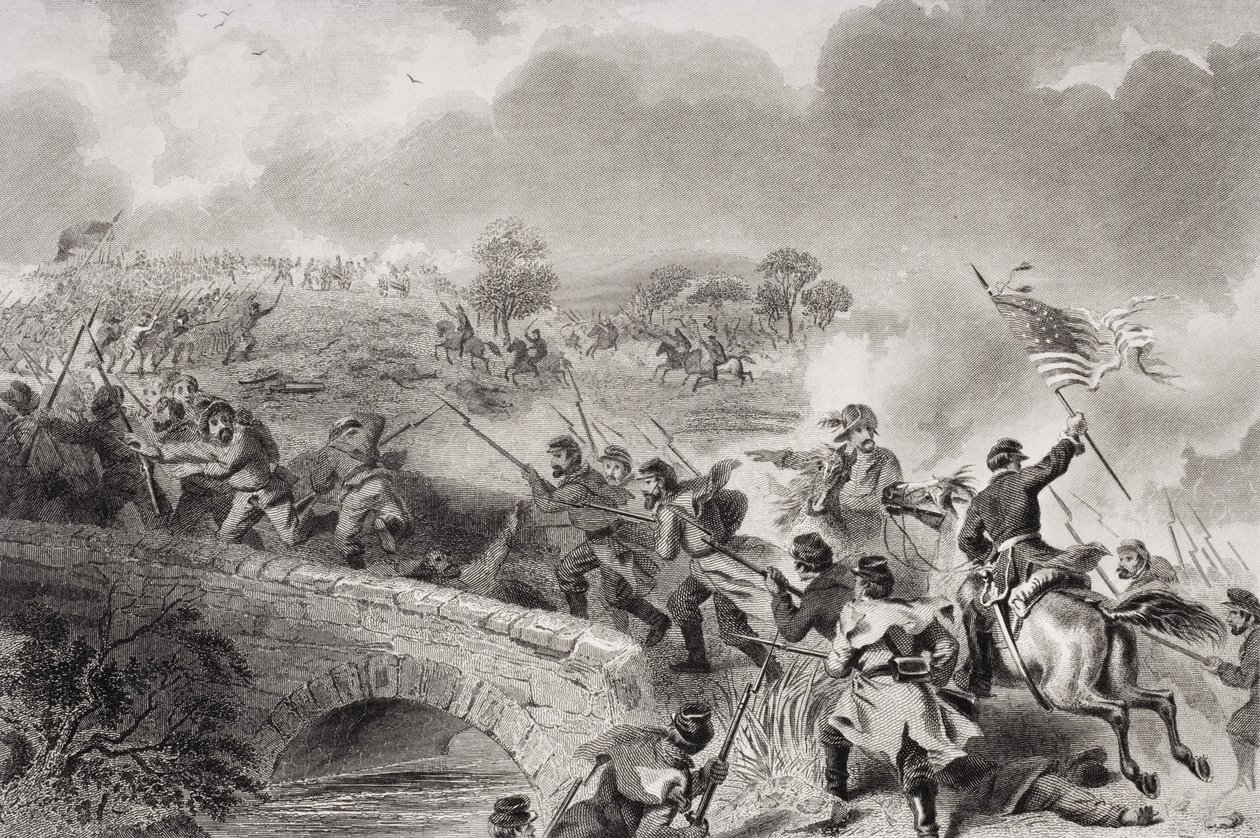 Zdobycie mostu na Antietam Creek w bitwie pod Antietam, Maryland, 1862 autorstwa Felix Octavius Carr Darley