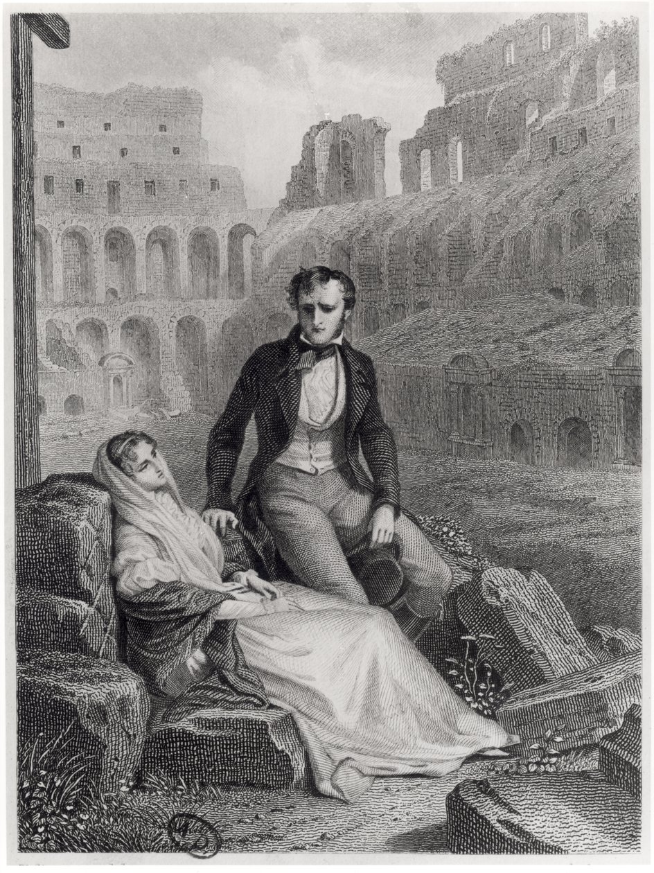 Francois Rene (1768-1848) Vicomte de Chateaubriand i Pauline de Beaumont w ruinach Koloseum, ilustracja z „Memoires d
