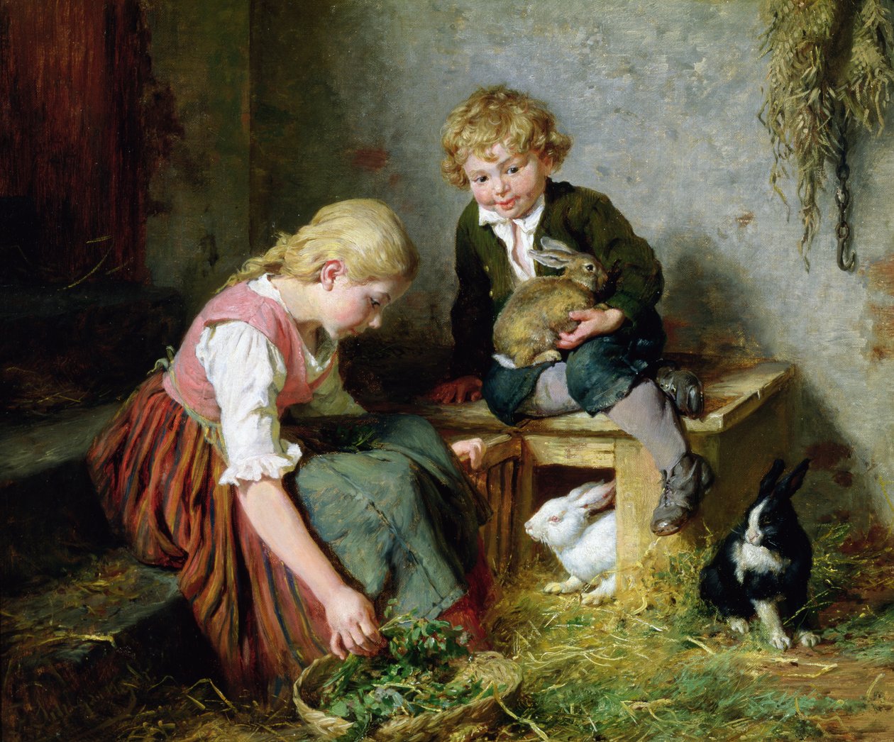 Karmienie królików autorstwa Felix Schlesinger