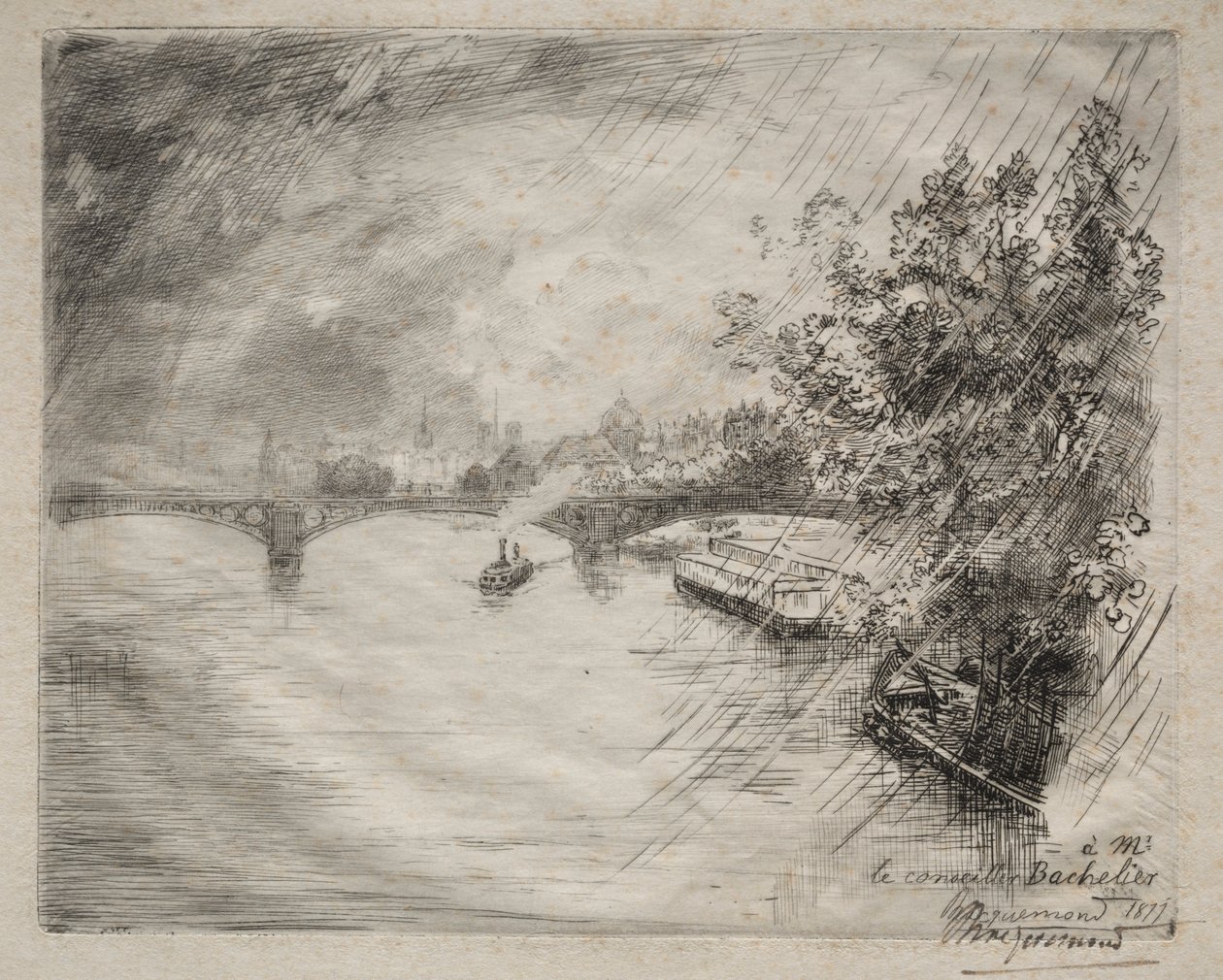 Widok na most Saint-Pères, 1877. autorstwa Felix Bracquemond