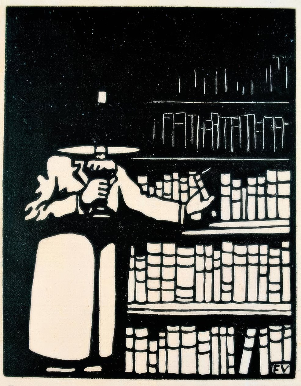 Miłośnik książek z lampą w swojej bibliotece autorstwa Felix Edouard Vallotton