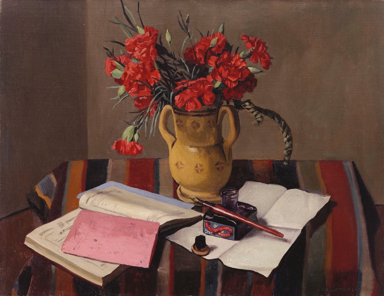 Goździki i księgi rachunkowe, 1925 autorstwa Felix Edouard Vallotton