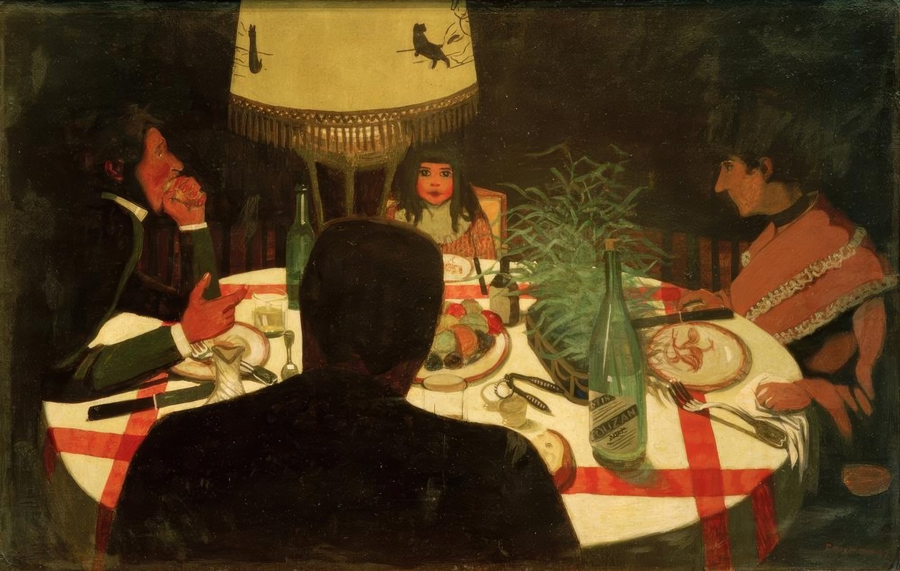 Kolacja, efekt lampy autorstwa Felix Edouard Vallotton