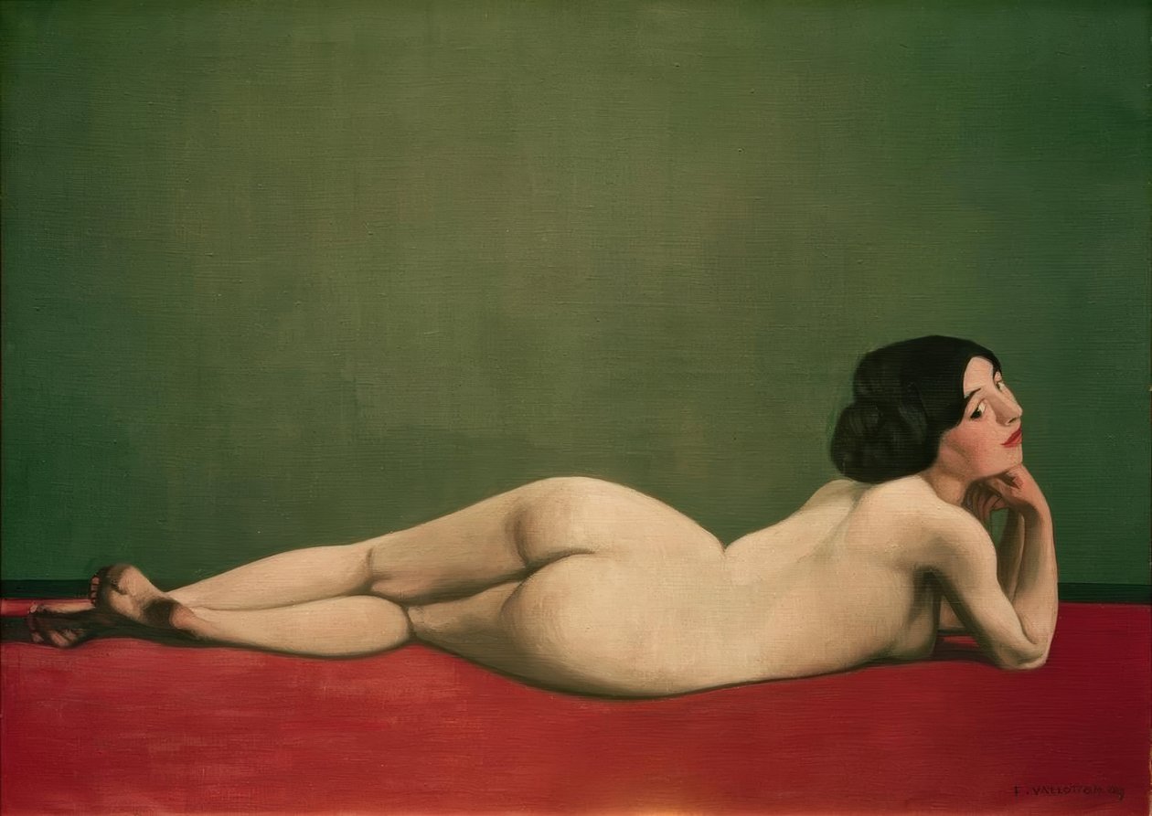 Nagie leżenie na czerwonym dywanie autorstwa Felix Edouard Vallotton