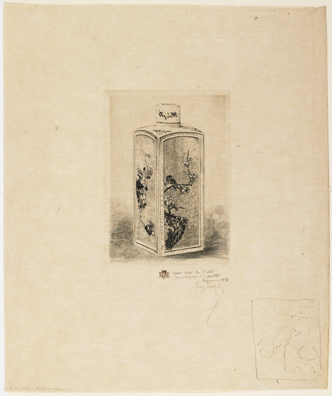 Porcelanowe pudełko na herbatę autorstwa Felix Hilaire Buhot