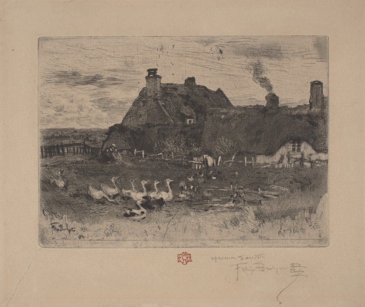 Małe domki, 1878 r. autorstwa Felix Hilaire Buhot