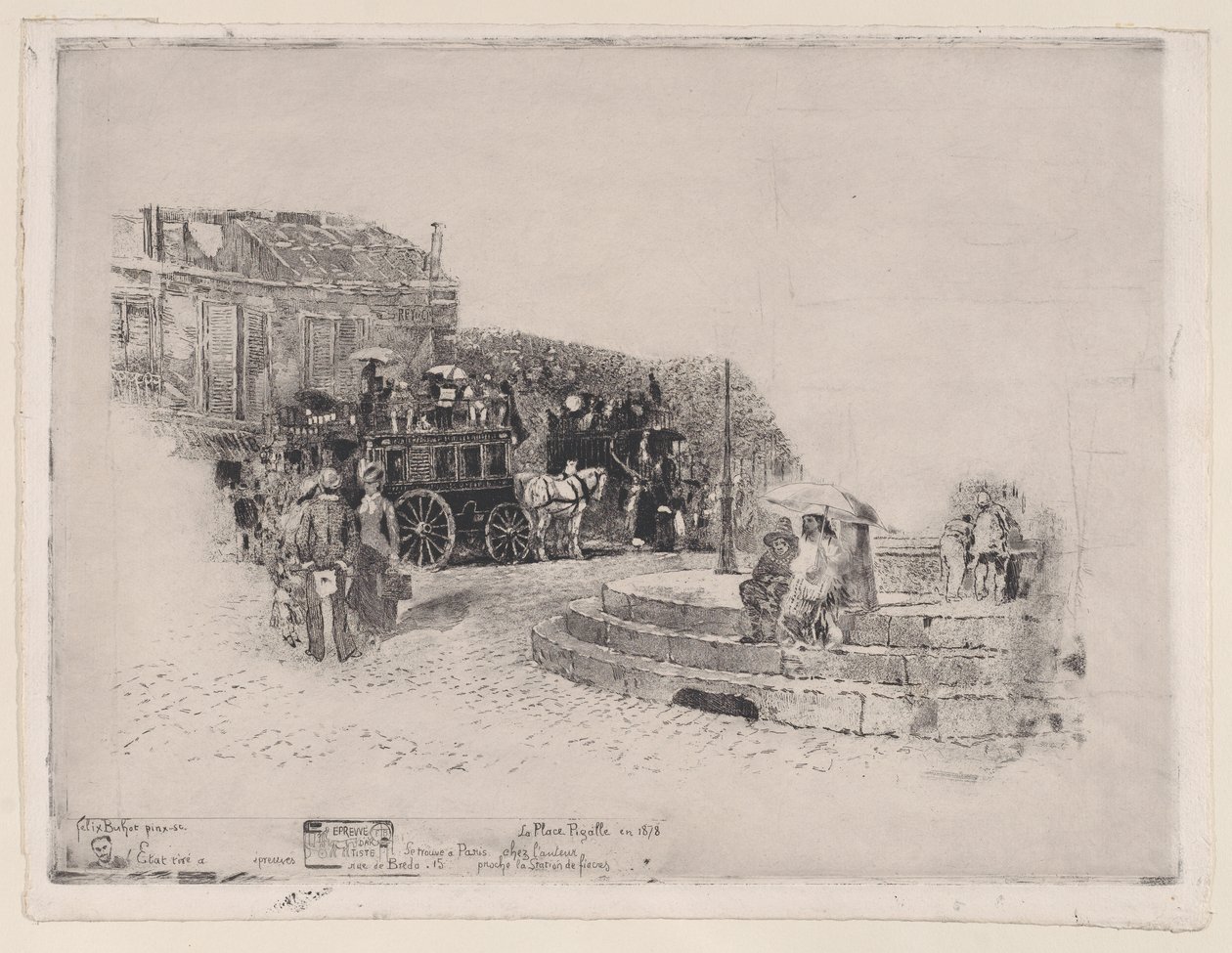 Plac Pigalle w 1878, 1878-98. autorstwa Felix Hilaire Buhot