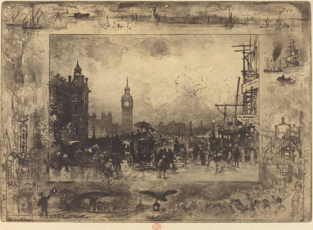 Most Westminsterski, 1884. autorstwa Felix Hilaire Buhot