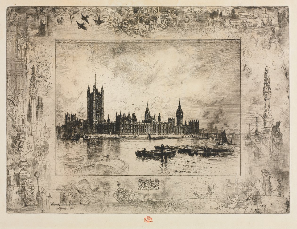 Plac Westminsterski, 1884. autorstwa Felix Hilaire Buhot