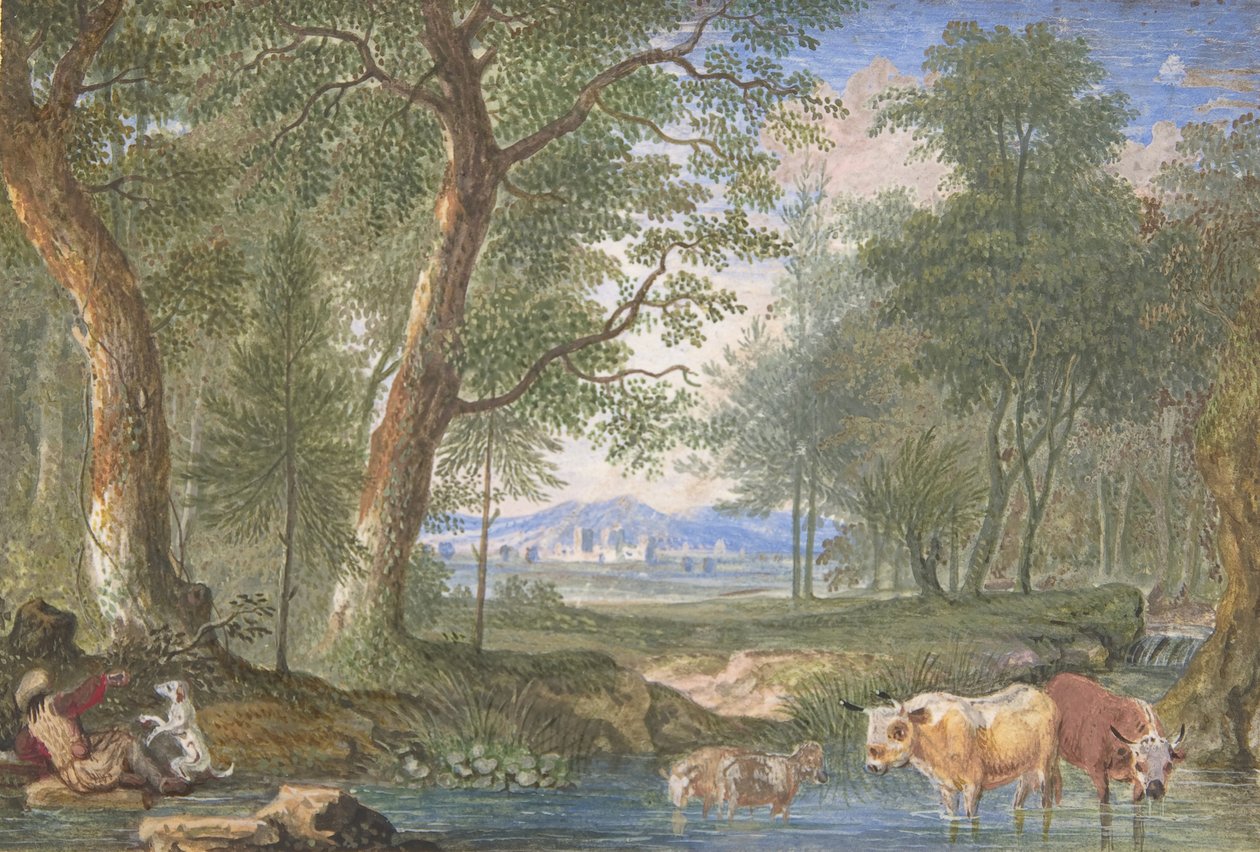Krajobraz z krowami w potoku, 1698. autorstwa Felix Meyer