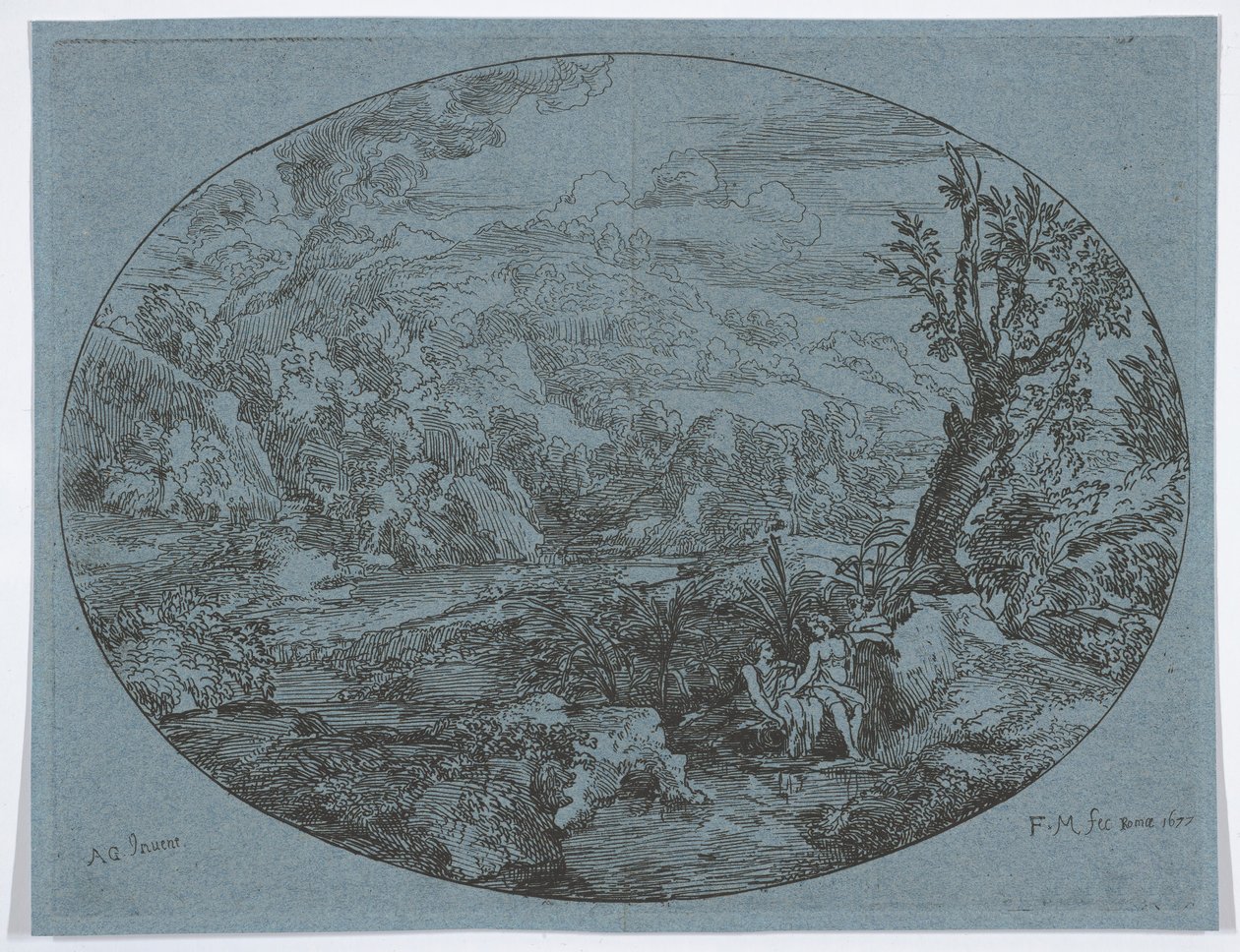 Pejzaż z trzema postaciami, 1677. autorstwa Felix Meyer