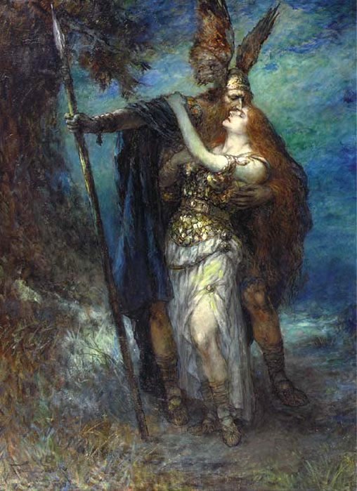 Wotan i Brunhilda autorstwa Ferdinand Leeke