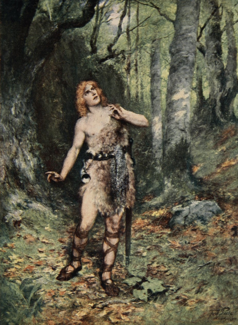 Potem w ciszy zaśpiewał mu ptak z „Opowieści oper Wagnera” J. Walkera McSpaddena (1874-1960), 1905 autorstwa Ferdinand Leeke