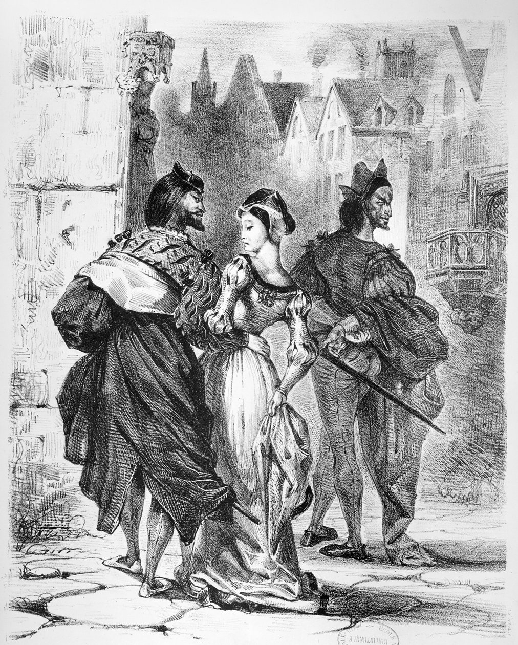 Faust spotyka Marguerite, z Fausta Goethego, po 1828, (ilustracja), (bw zdjęcie litografii) autorstwa Ferdinand Victor Eugene Delacroix