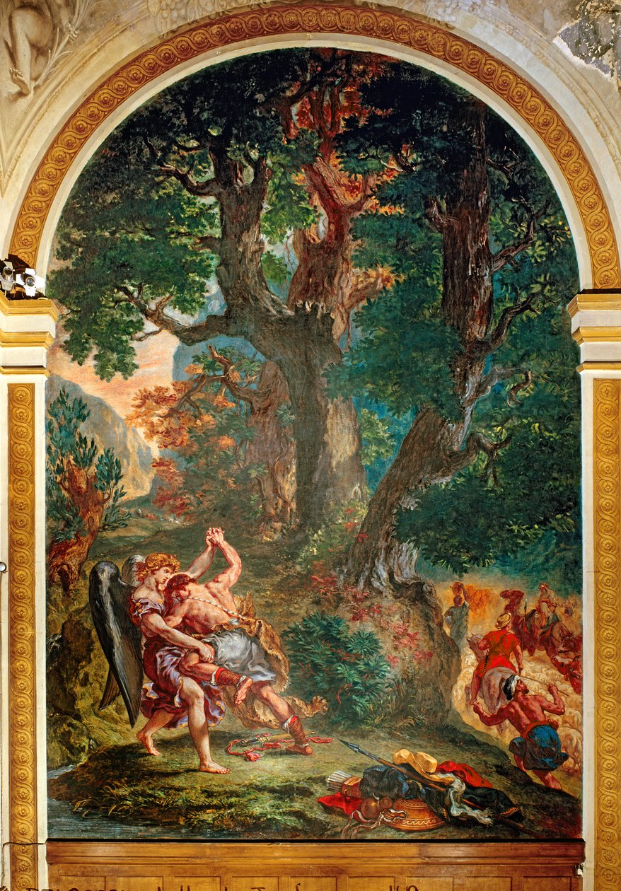Walka Jakuba i Anioła, 1850-61 (olej i wosk na tynku) (patrz szczegół 252678) autorstwa Ferdinand Victor Eugene Delacroix