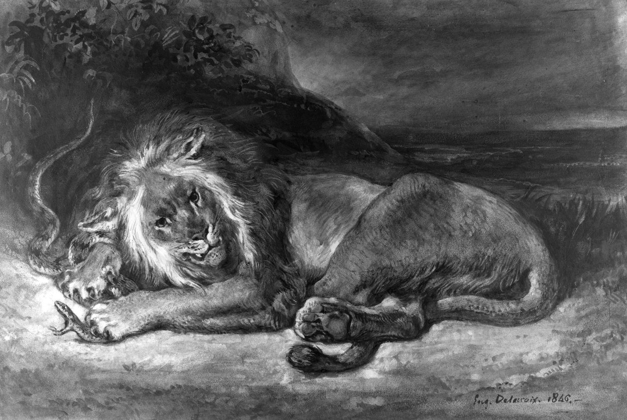 Lew i Wąż autorstwa Ferdinand Victor Eugene Delacroix