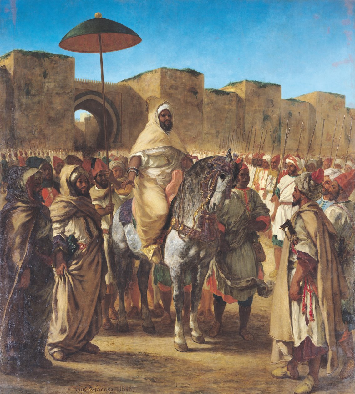 Muley Abd-ar-Rahman (1789-1859), sułtan Maroka, opuszczając swój pałac w Meknes ze swoją świtą, marzec 1832, 1845 autorstwa Ferdinand Victor Eugene Delacroix