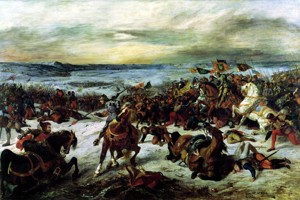 Śmierć Karola Śmiałego (1433-77) w bitwie pod Nancy, 5 stycznia 1477, 1831 autorstwa Ferdinand Victor Eugene Delacroix