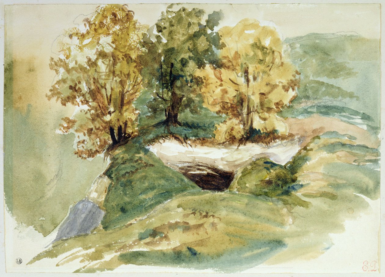 Trzy drzewa na skraju wzgórza autorstwa Ferdinand Victor Eugene Delacroix
