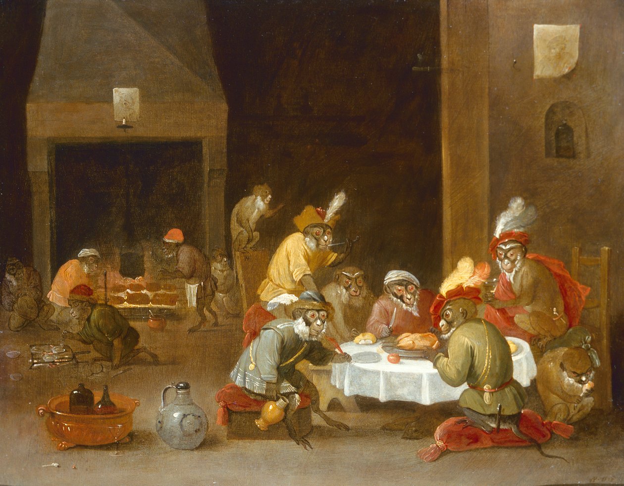 Małpy we wnętrzu wartowni autorstwa Ferdinand van Kessel