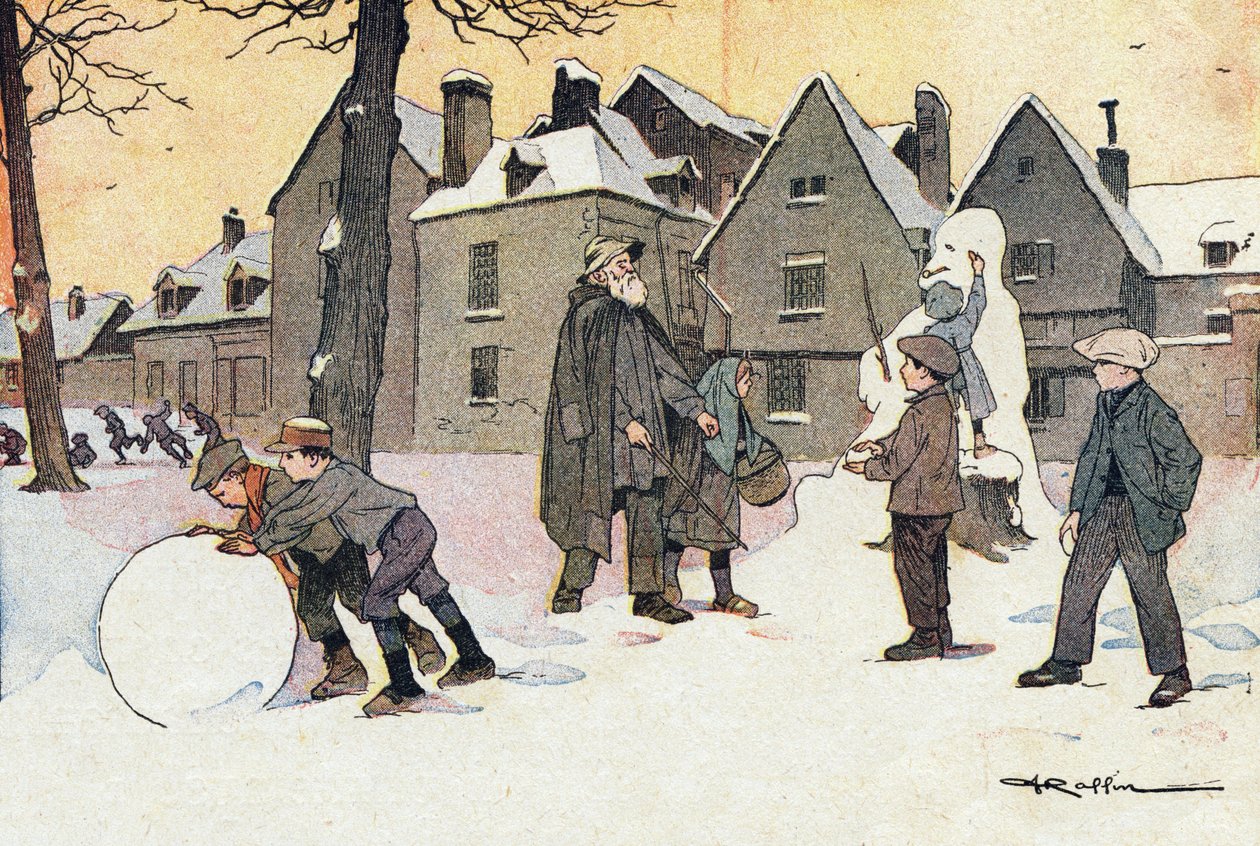 Śnieg, w obrazkowej księdze dzieciństwa, ok. 1900 r. (rycina) autorstwa Ferdinand Raffin