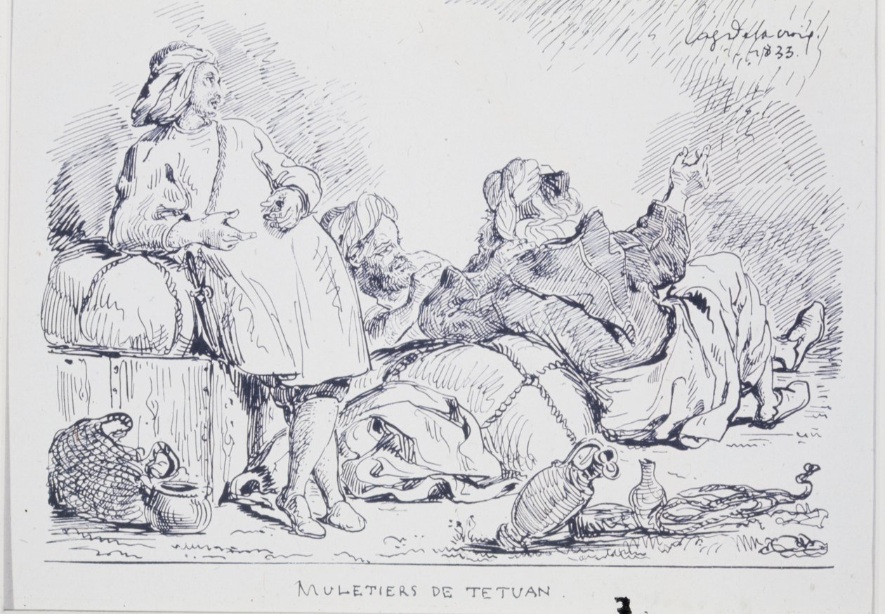 Woźnice mułów z Tetuán, 1833 r. autorstwa Ferdinand Victor Eugene Delacroix