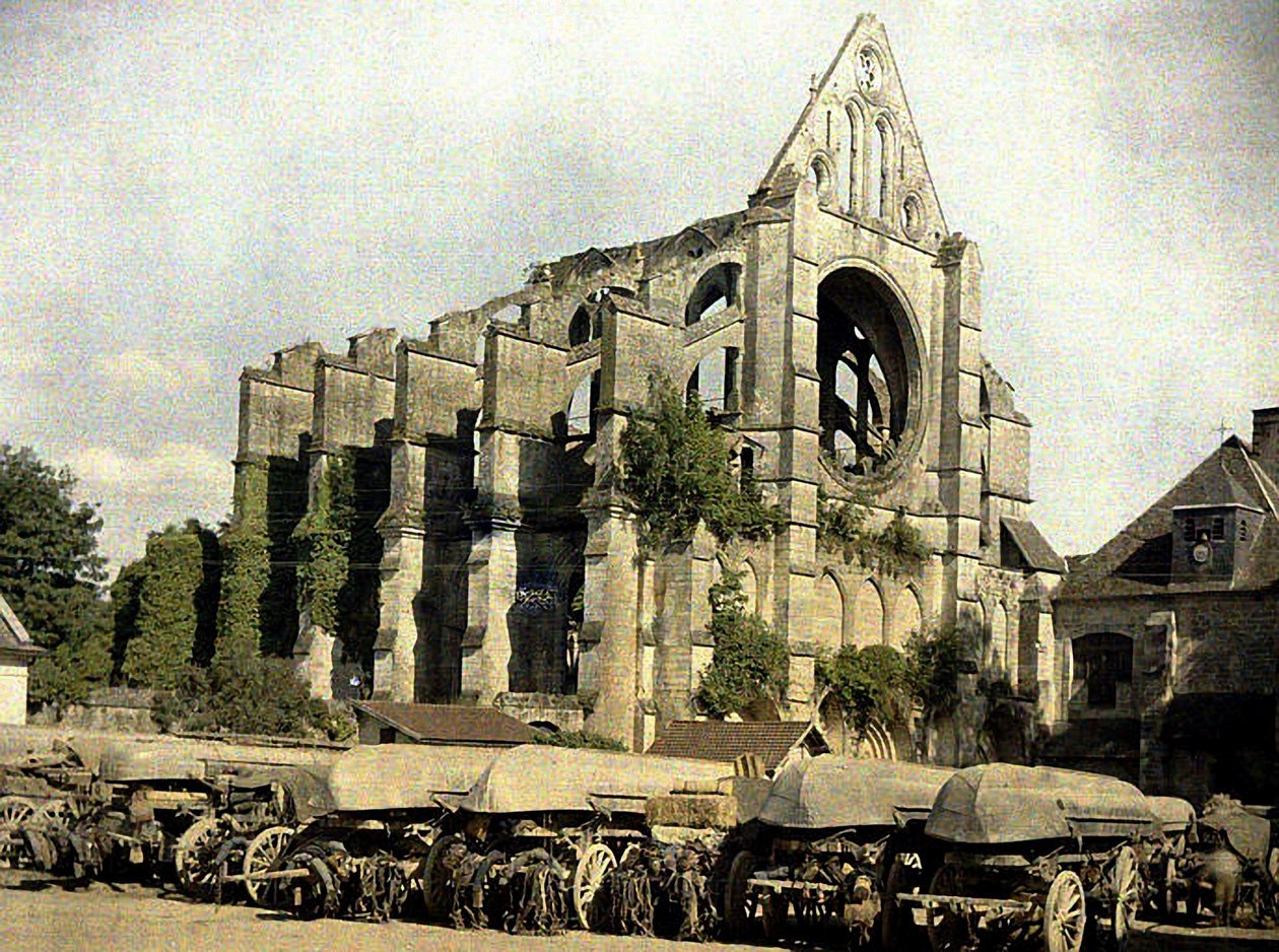 Zniszczony kościół, Cuffies, Aisne, Francja, 1917 (autochrom) autorstwa Fernand Cuville