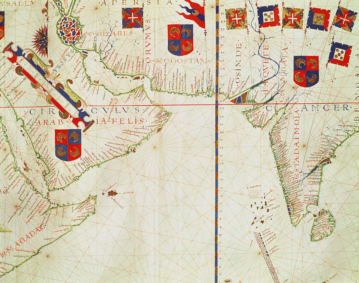 Fol.16 Mapa Persji, Arabii i Indii z atlasu, 1571 autorstwa Fernao Vaz Dourado