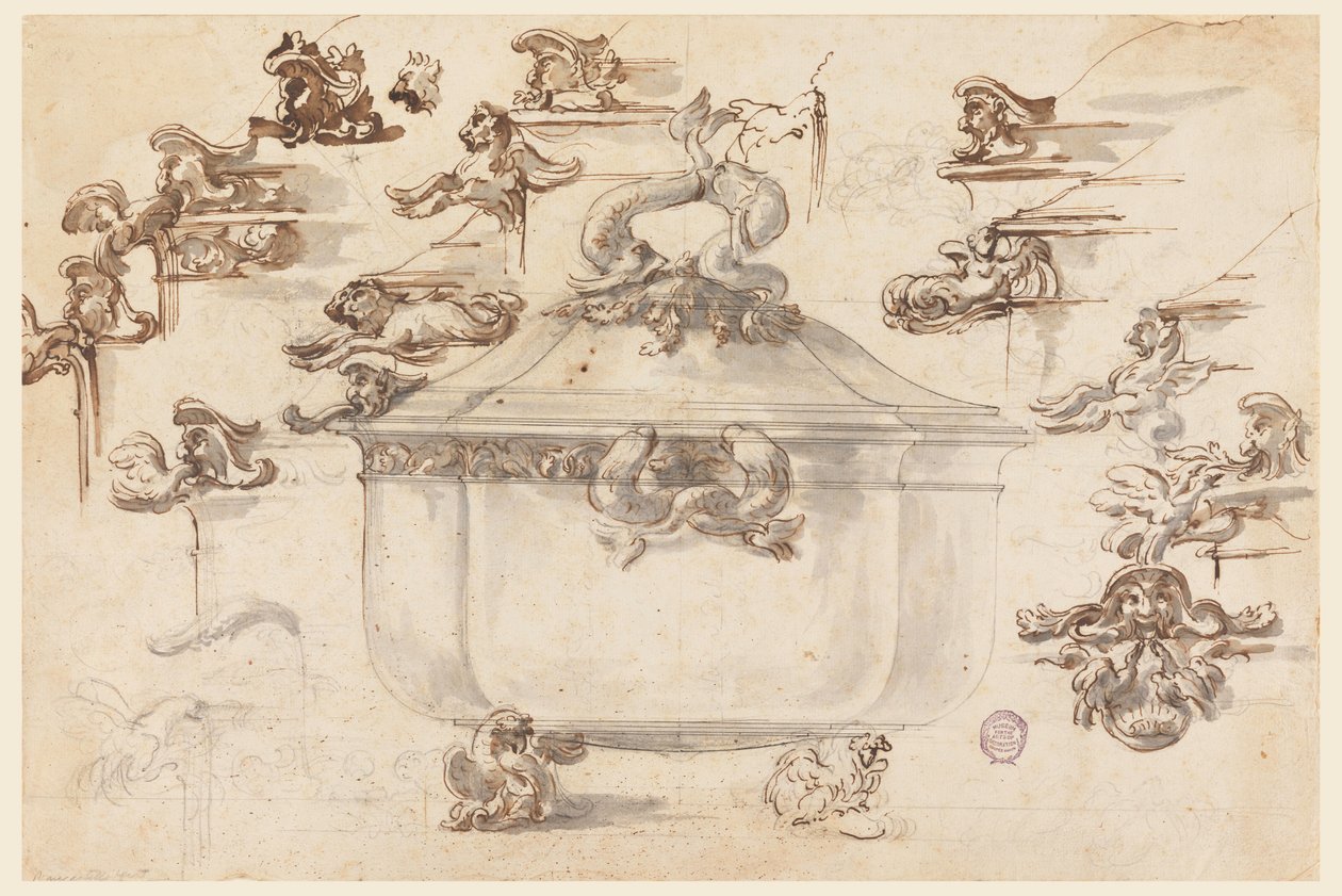 Rysunek, wzory na srebrną wazę, 1769 autorstwa Filippo Marchionni