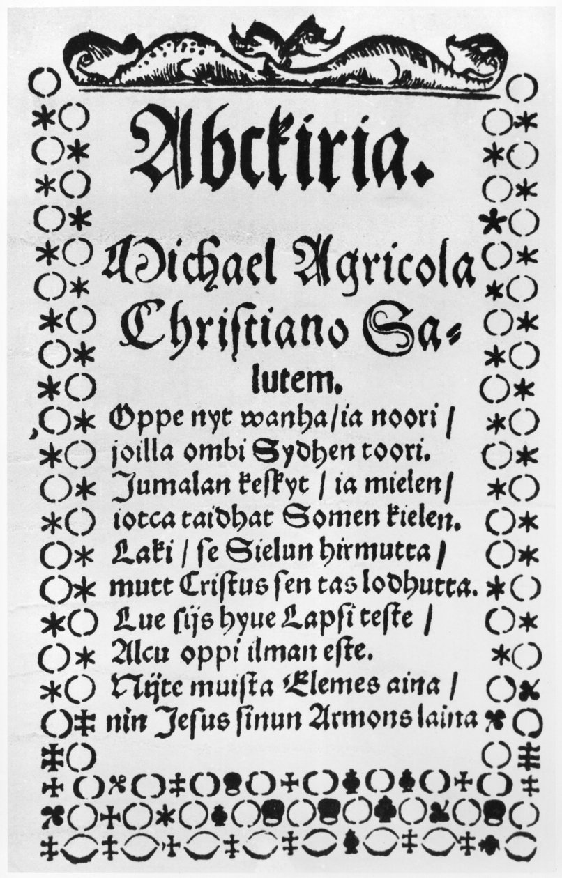 Podkład alfabetyczny Mikaela Agricoli (1508-57) (druk) autorstwa Finnish School