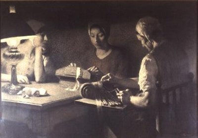The Lace Makers (węgiel i sepia) autorstwa Firmin Baes