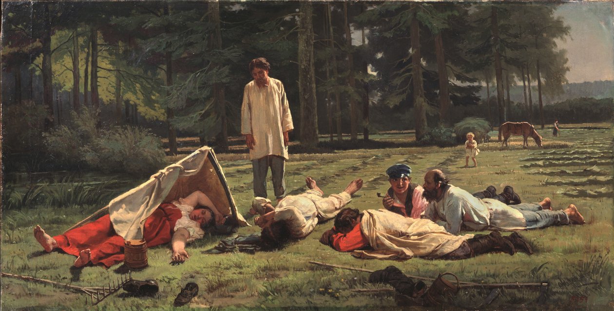 Odpocznij przy żniwach siana, 1887 r. autorstwa Firs Sergeevich Zhuravlev