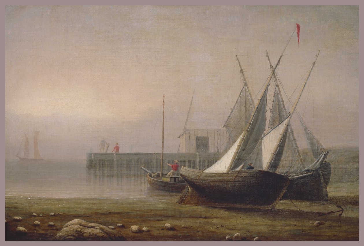 Łodzie rybackie podczas odpływu, ok. 1850 r. autorstwa Fitz Henry Lane
