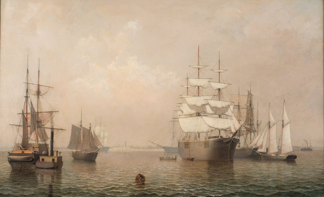 Kupcy z portu w Bostonie, 1863 r. autorstwa Fitz Henry Lane