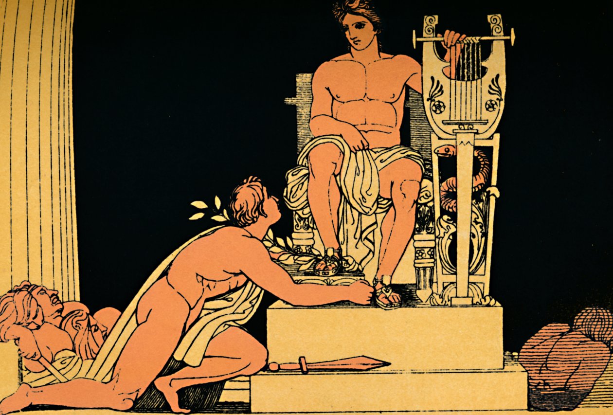Orestes suplikant Apolla, 1880 autorstwa Flaxman