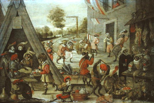 Żołnierze małp i kotów w obozie, 1632 (zob. 204409) autorstwa Flemish School