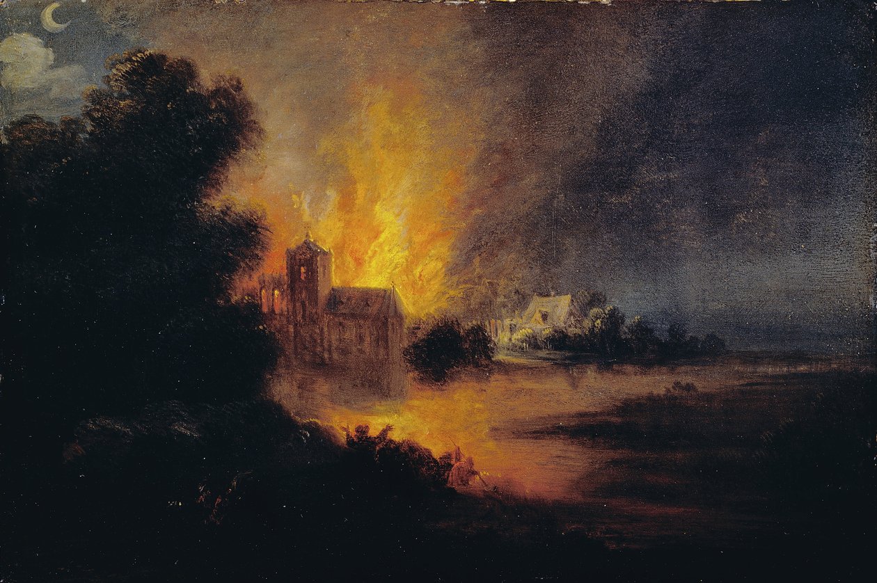 Wioska w ogniu autorstwa Flemish or Dutch