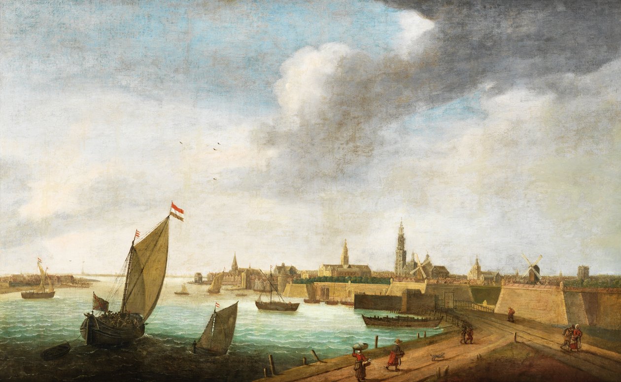 Flamandzki widok Antwerpii z 17c r. autorstwa Flemish School