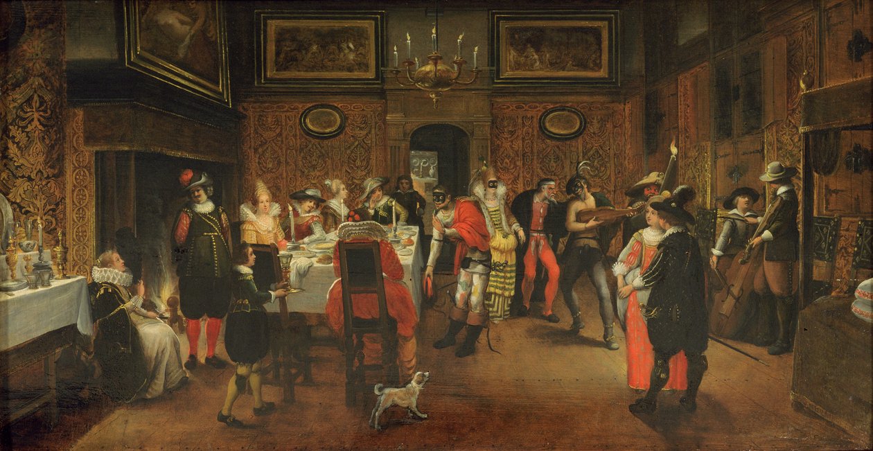 Zamaskowani goście z muzykami (patrz 254067) autorstwa Flemish School