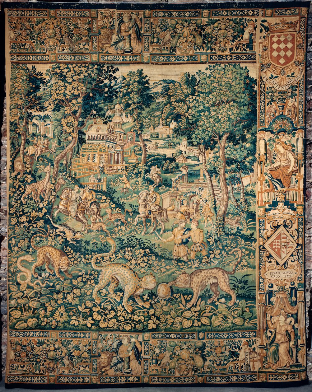 Gobelin. Enghien. Tekst „NADZIEJA ZWYCIĘŻY CROY 1589”. autorstwa Flemish School