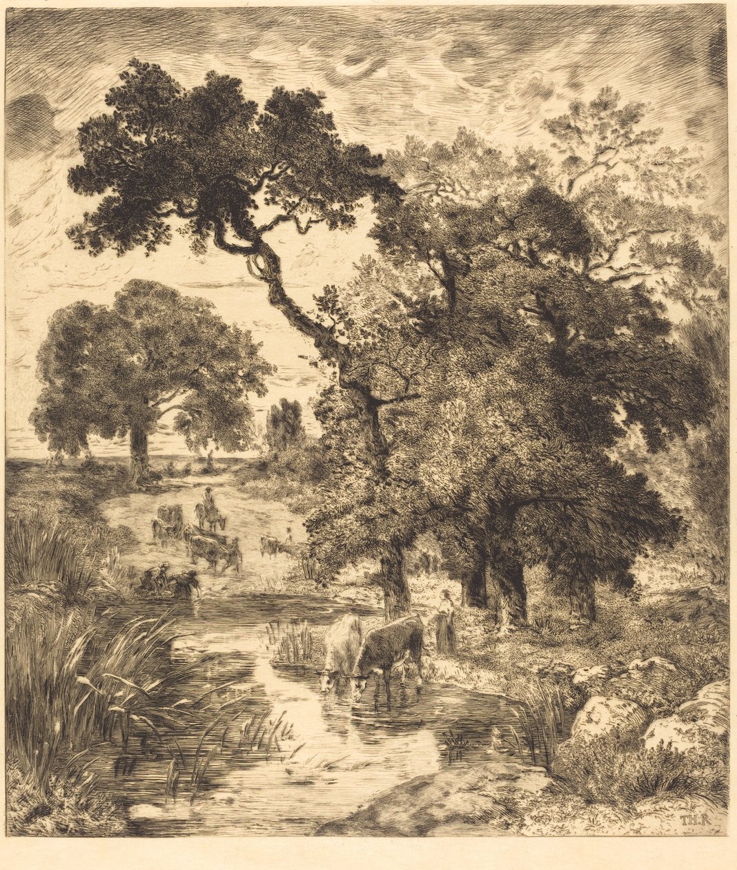Wieczór autorstwa Félix Bracquemond after Théodore Rousseau